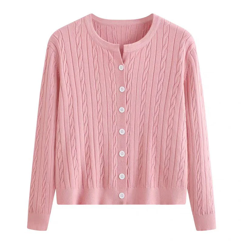 Women’s Slim-Fit Jacquard Round-Neck Cardigan Sweater – Elegant Autumn 2025 FD - Image 9