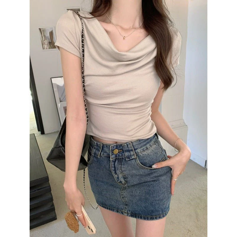 Women’s Slim Fit Short Sleeve Tie-Dye Pullover T-Shirt | Solid Color Temperament Commuter Style - Image 3