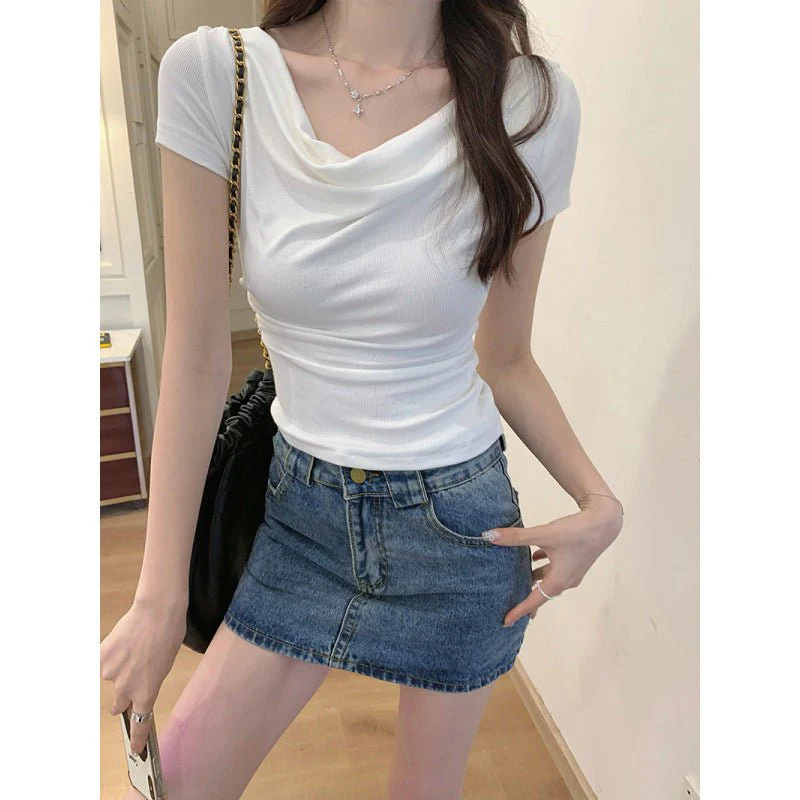 Women’s Slim Fit Short Sleeve Tie-Dye Pullover T-Shirt | Solid Color Temperament Commuter Style - Image 8