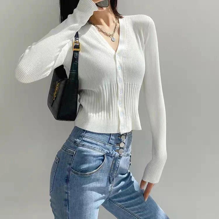 Women’s Slim-Fit V-Neck Cardigan Sweater – Single-Breasted Buttons, Elegant Commuter Style, Autumn 2025 FD - Image 4