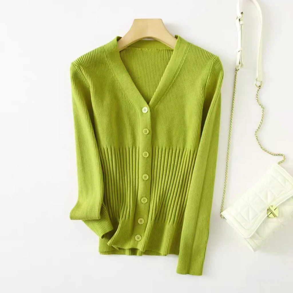 Women’s Slim-Fit V-Neck Cardigan Sweater – Single-Breasted Buttons, Elegant Commuter Style, Autumn 2025 FD - Image 5