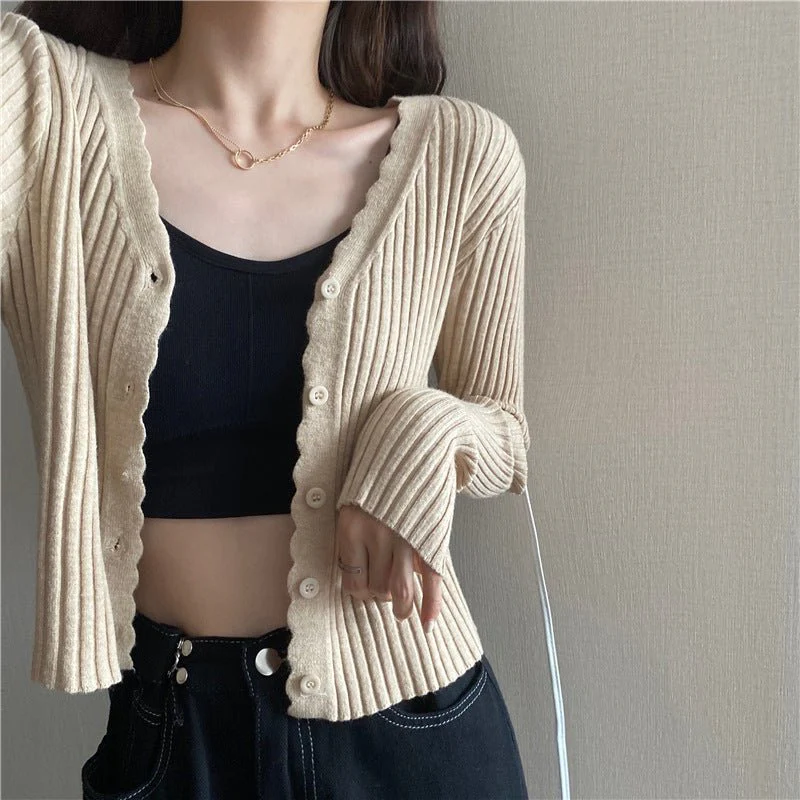 Women’s Slim Fit V-Neck Cardigan Sweater – Solid Color Commuter Style (Autumn 2025) - Image 2