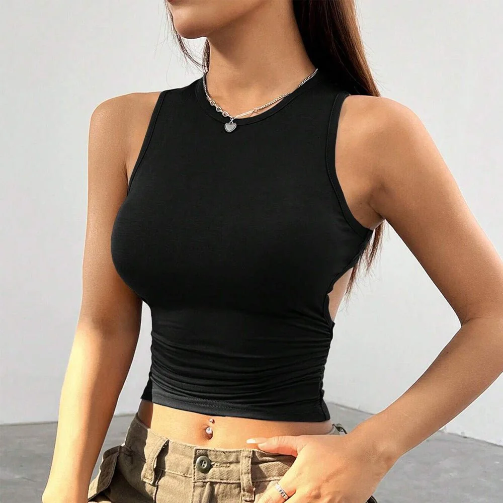 Women’s Solid Color Hollow-Out Sleeveless Top – Spring 2025 - Image 2