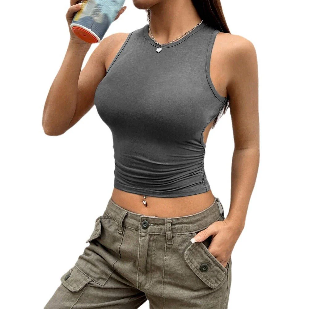 Women’s Solid Color Hollow-Out Sleeveless Top – Spring 2025 - Image 5