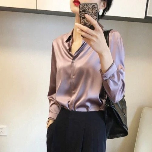 Women’s Solid Color Lapel Loose Fit Shirt | Long Sleeve Button-Down – Autumn 2025 - Image 10