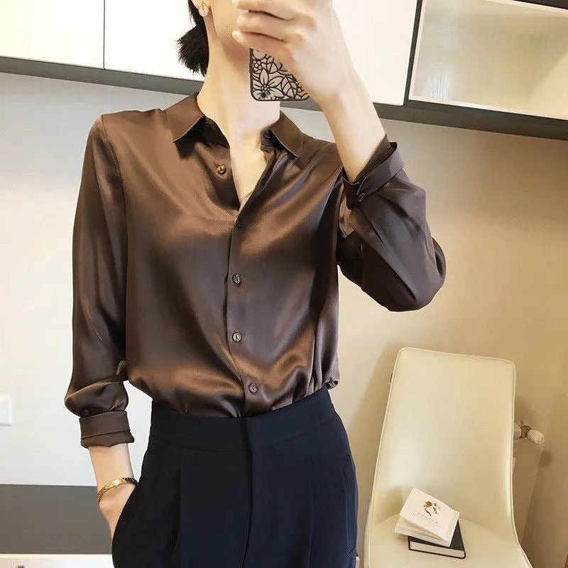 Women’s Solid Color Lapel Loose Fit Shirt | Long Sleeve Button-Down – Autumn 2025 - Image 11