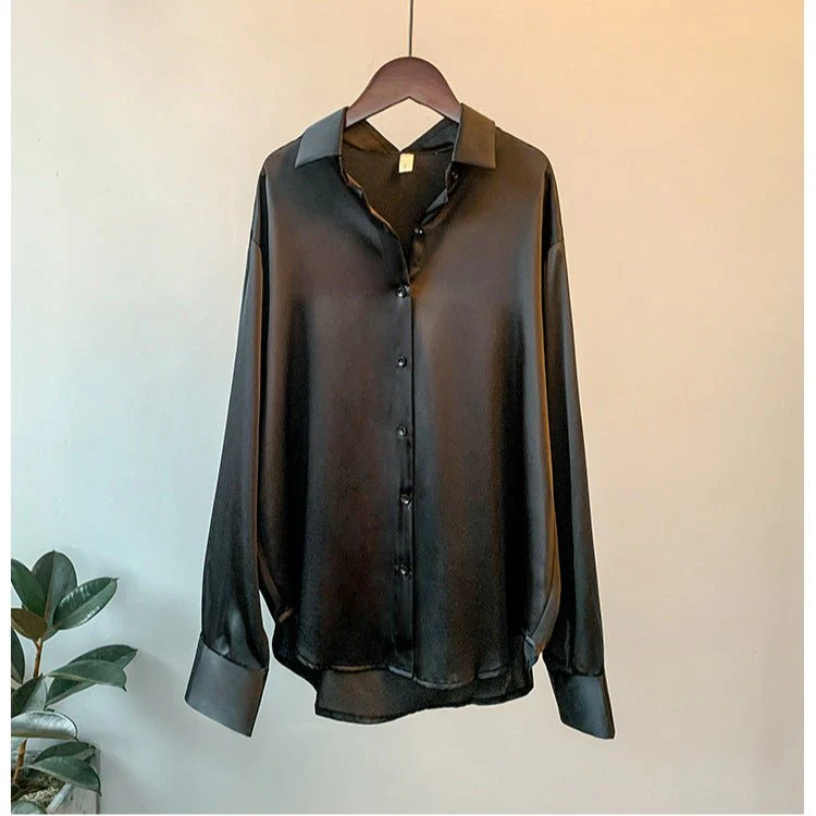 Women’s Solid Color Lapel Loose Fit Shirt | Long Sleeve Button-Down – Autumn 2025 - Image 3