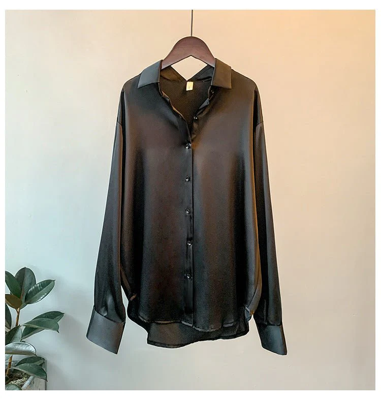 Women’s Solid Color Lapel Loose Fit Shirt | Long Sleeve Button-Down – Autumn 2025 - Image 7