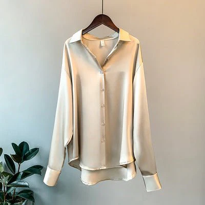 Women’s Solid Color Lapel Loose Fit Shirt | Long Sleeve Button-Down – Autumn 2025 - Image 8