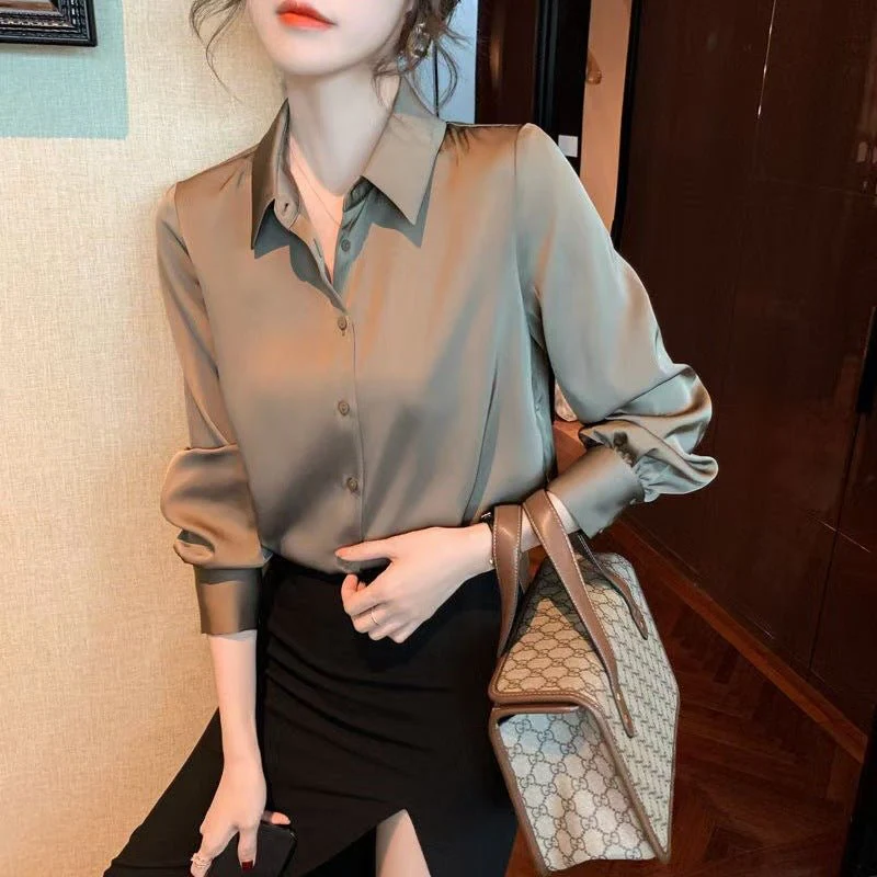 Women’s Solid Color Lapel Loose Fit Shirt | Long Sleeve Button-Down – Autumn 2025 FD - Image 12