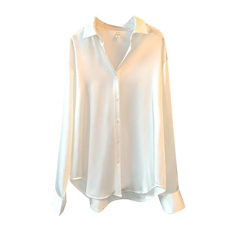 Women’s Solid Color Lapel Loose Fit Shirt | Long Sleeve Button-Down – Autumn 2025 FD - Image 4