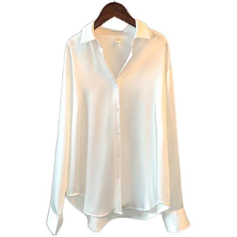 Women’s Solid Color Lapel Loose Fit Shirt | Long Sleeve Button-Down – Autumn 2025 FD - Image 5