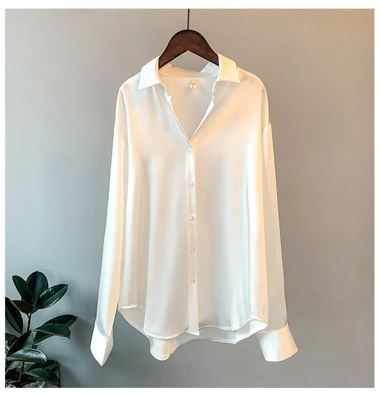 Women’s Solid Color Lapel Loose Fit Shirt | Long Sleeve Button-Down – Autumn 2025 FD - Image 6