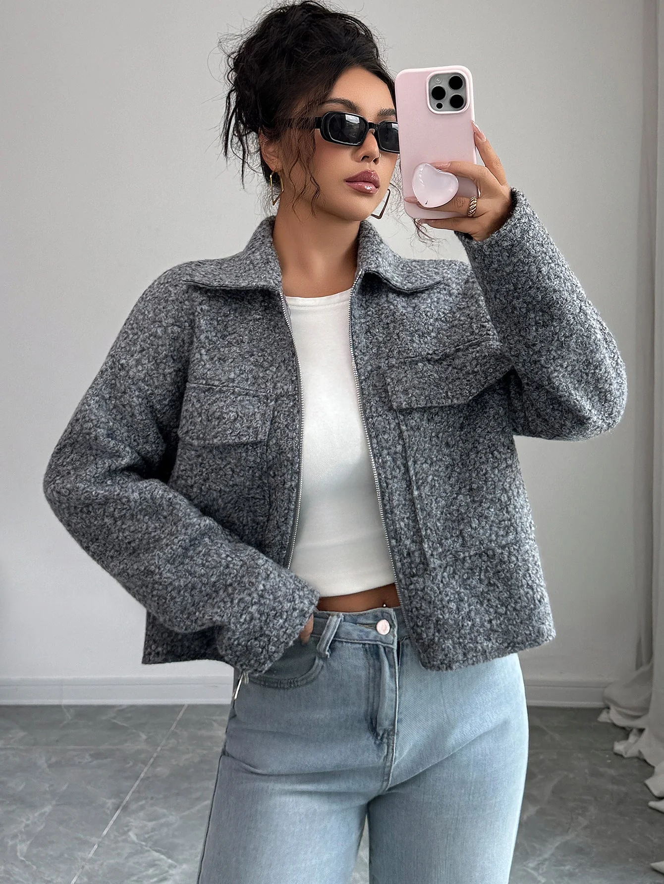 Women’s Solid Color Lapel Zipper Jacket | Slim Fit Woven Blazer – Autumn 2025 FD - Image 6