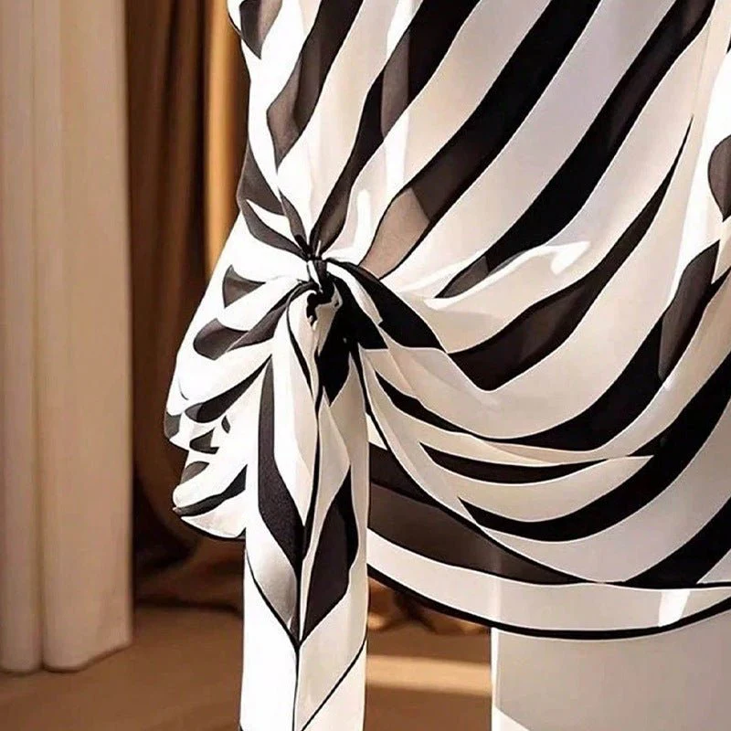 Women’s Striped Twill Pullover Blouse – Loose Crew Neck Short Sleeve Commuter Shirt FD - Image 4