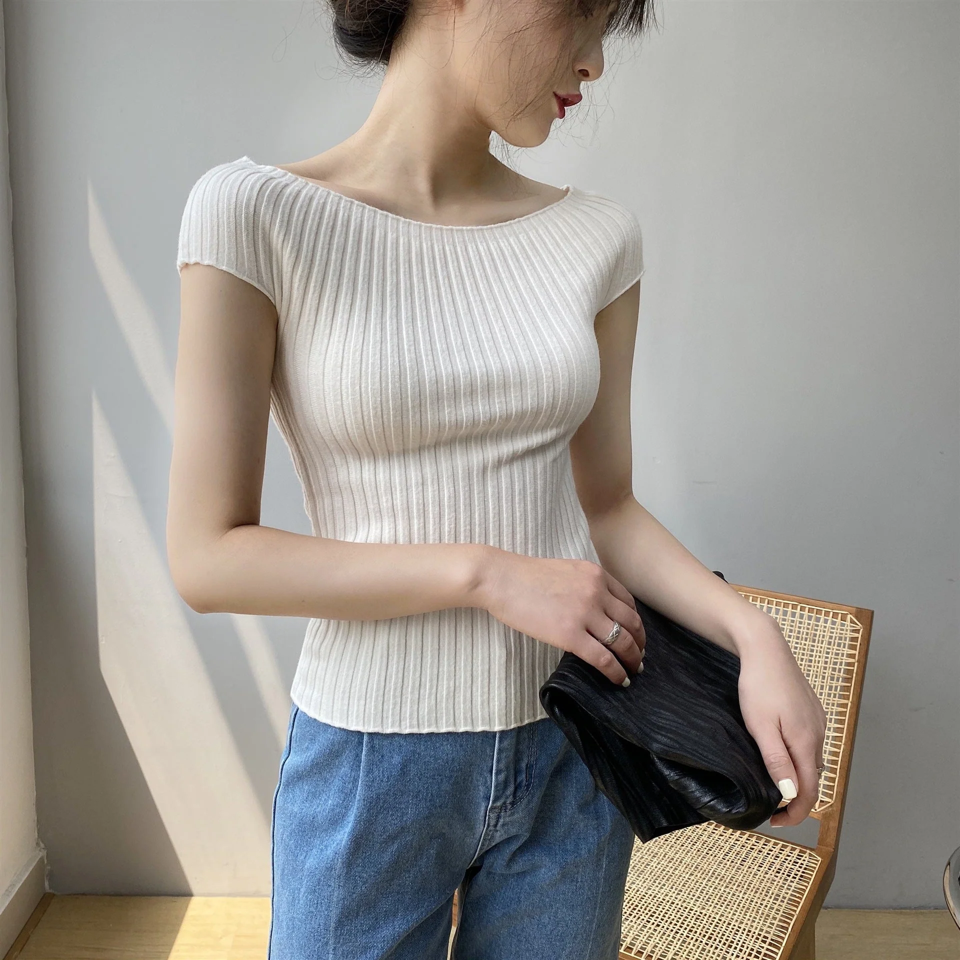 Women’s Summer 2025 Off-Shoulder Bingshuang Silk T-Shirt – Street Hipster Style - Image 2