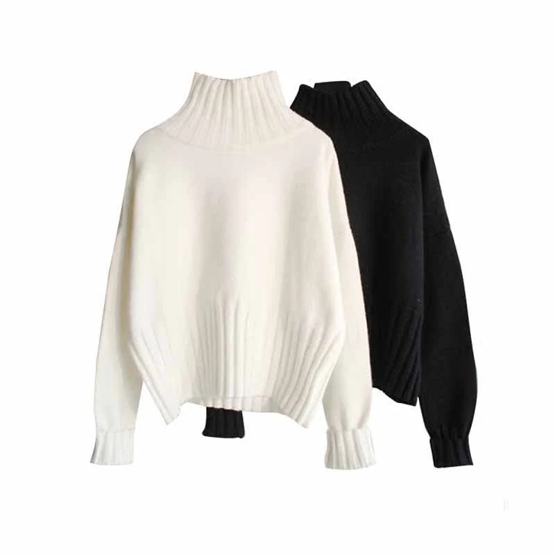 Women’s Thick High Neck Knit Sweater | Elegant Slim Fit Pullover Top – Black & White | Autumn Winter Commuter Style - Image 5