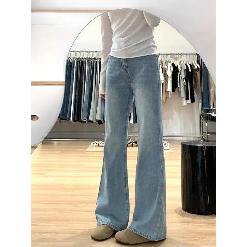 Women’s Ultra-Low Waist Wide Leg Jeans – Blue Summer Ultra-Thin Denim | Washed Casual Urban Style