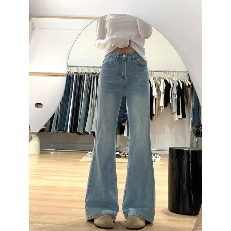 Women’s Ultra-Low Waist Wide Leg Jeans – Blue Summer Ultra-Thin Denim | Washed Casual Urban Style FD - Image 2