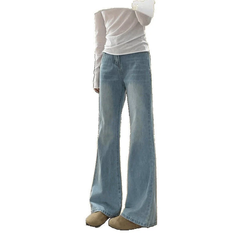 Women’s Ultra-Low Waist Wide Leg Jeans – Blue Summer Ultra-Thin Denim | Washed Casual Urban Style FD - Image 5