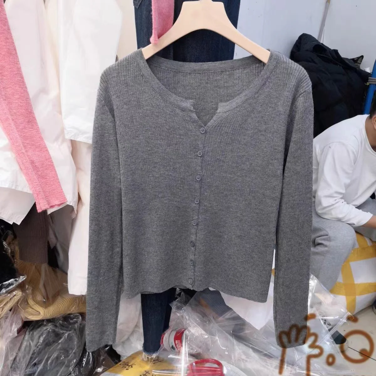 Women’s V-Neck Long Sleeve Cardigan – Solid Color Core-Spun Yarn Sweater - Image 9
