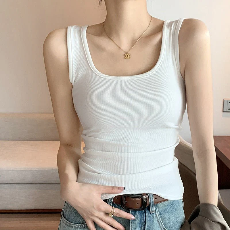Women’s Wide Shoulder U-Neck Vest – Slim Fit Sleeveless Top, Douyin Trendy Base Tank for Spring Summer Fashion - Image 2
