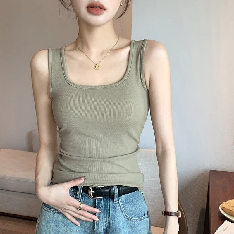 Women’s Wide Shoulder U-Neck Vest – Slim Fit Sleeveless Top, Douyin Trendy Base Tank for Spring Summer Fashion - Image 8