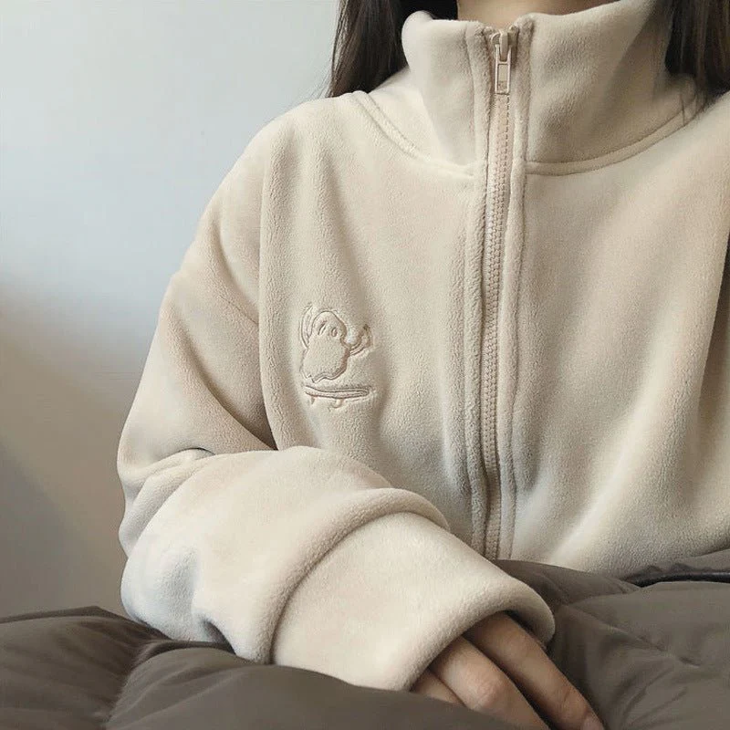 Women’s Zipper Cardigan – Japanese & Korean Casual Style, Autumn 2025, Long Sleeve High Collar Fleece/Sweater FD