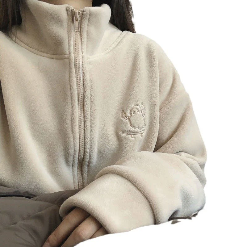 Women’s Zipper Cardigan – Japanese & Korean Casual Style, Autumn 2025, Long Sleeve High Collar Fleece/Sweater FD - Image 5