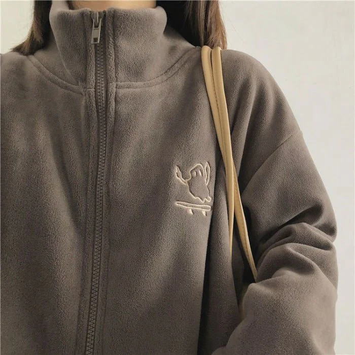Women’s Zipper Cardigan – Japanese & Korean Casual Style, Autumn 2025, Long Sleeve High Collar Fleece/Sweater FD - Image 7
