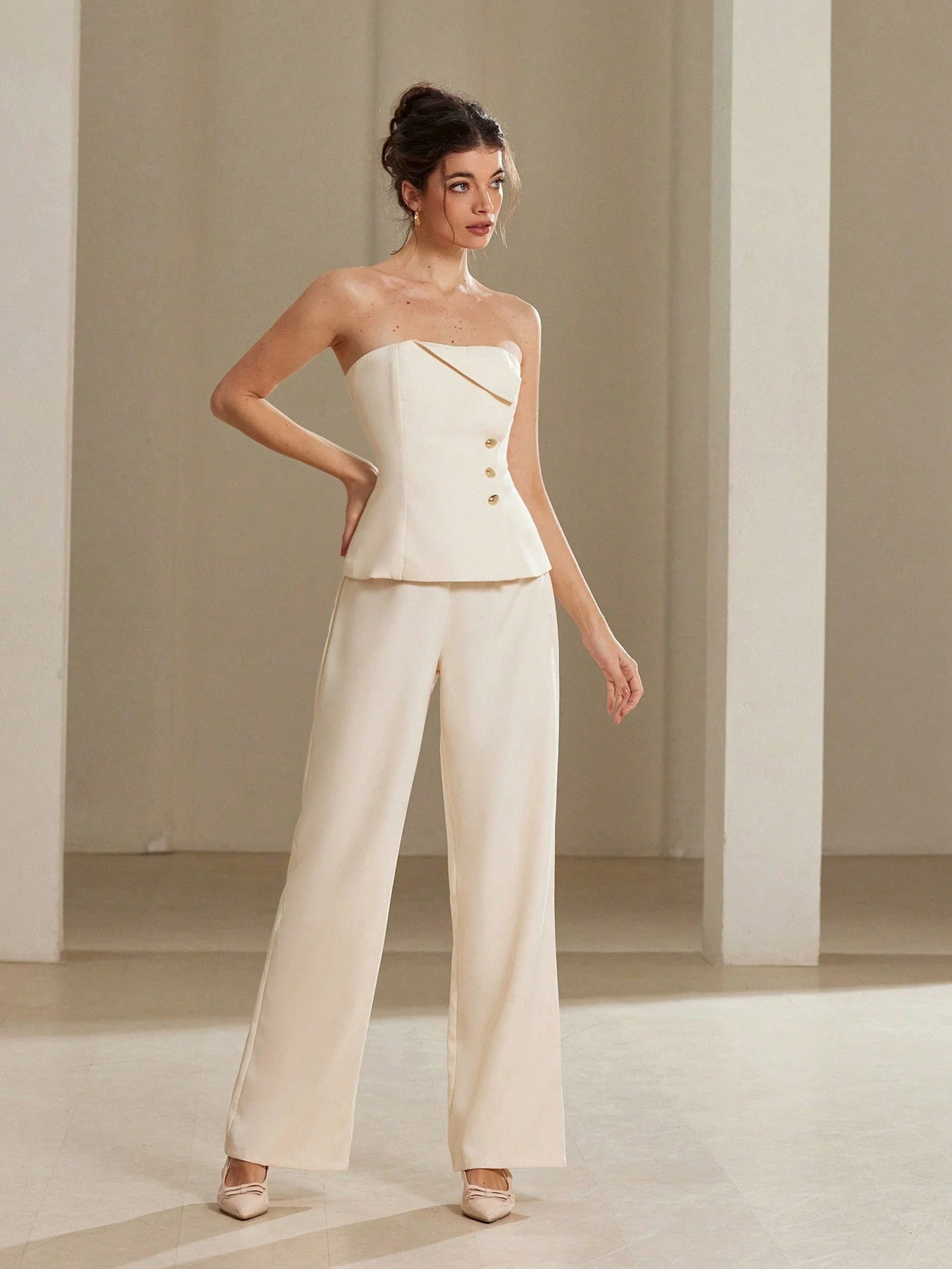Women's 2pcs Set Fashion Off Shoulder Tube Top & Casual Pants