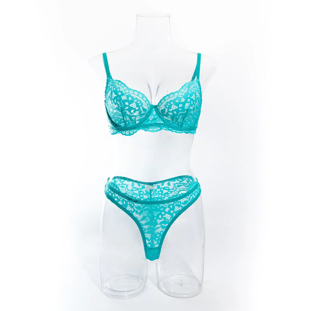 Women's bra set lace hollow breathable steel ring gathered underwear set FD - Image 24