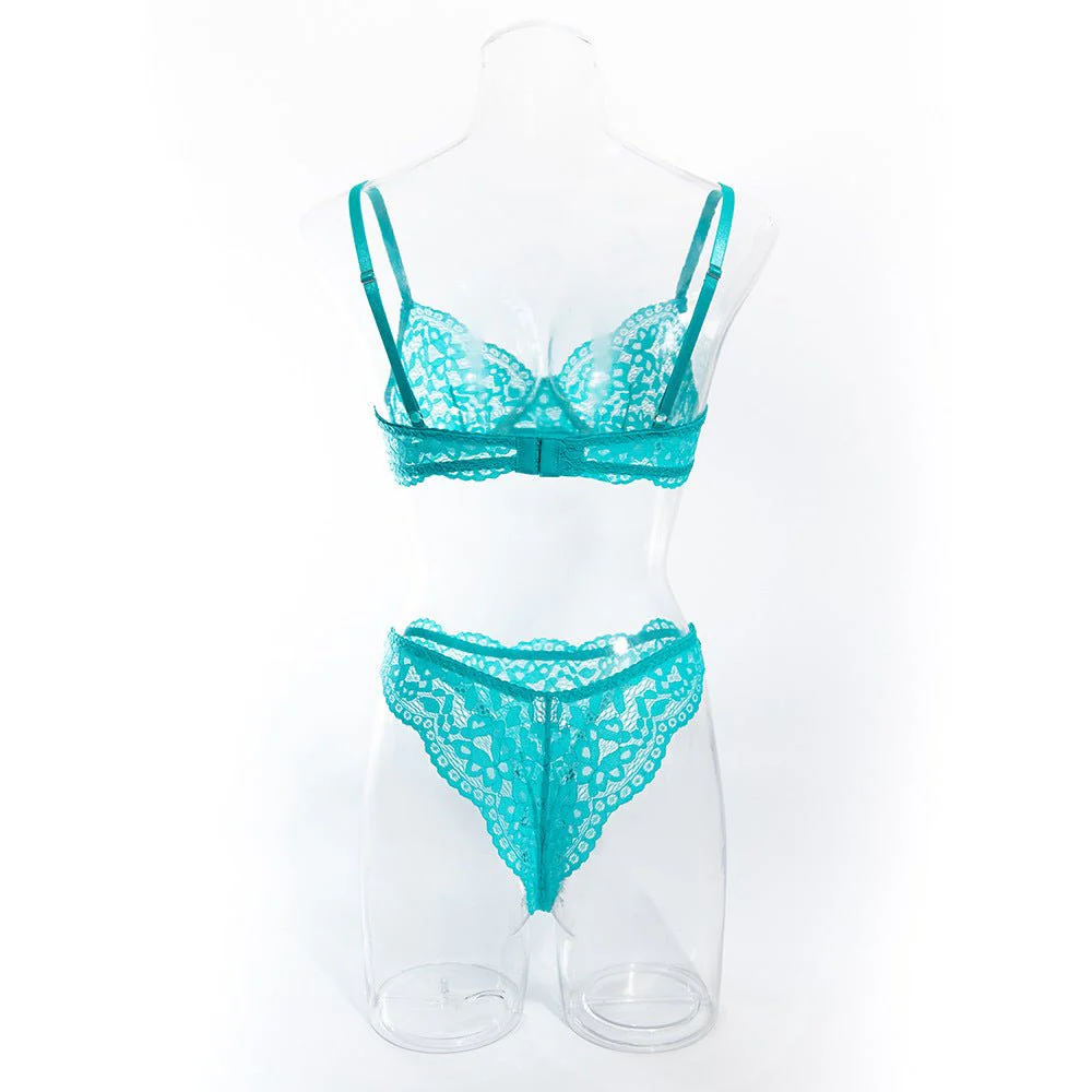 Women's bra set lace hollow breathable steel ring gathered underwear set FD - Image 26