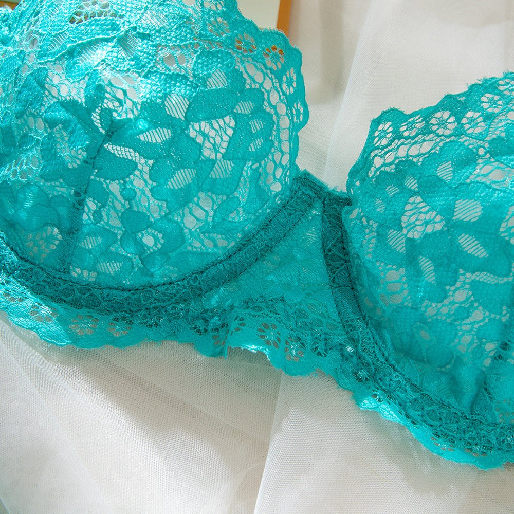 Women's bra set lace hollow breathable steel ring gathered underwear set FD - Image 29