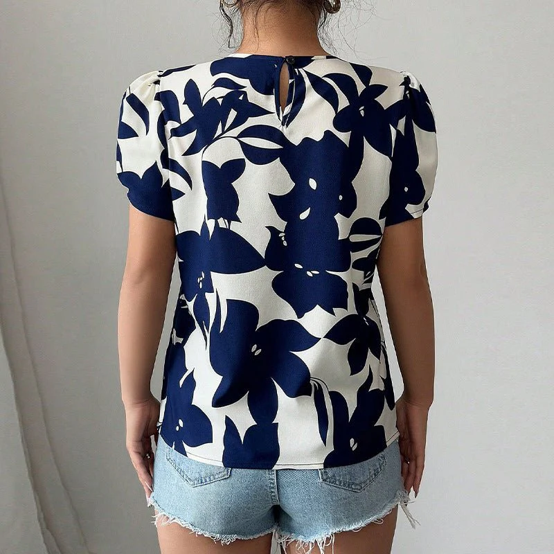 women's clothing 2025 summer new holiday style an and n shirts floral pullover shirts short-sleeved tops for women - Image 3