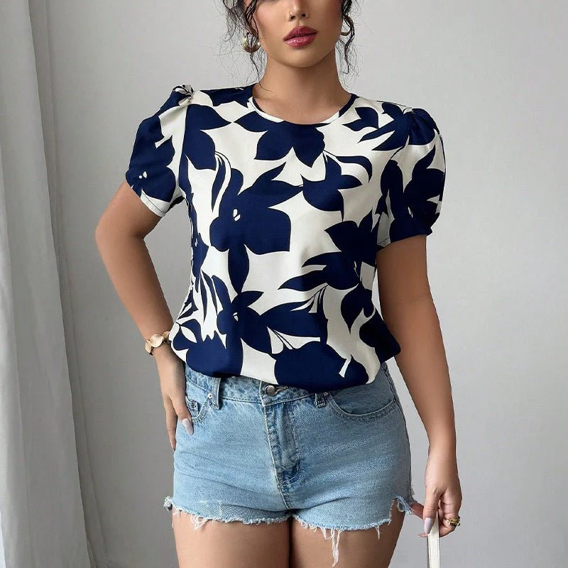 women's clothing 2025 summer new holiday style an and n shirts floral pullover shirts short-sleeved tops for women - Image 4