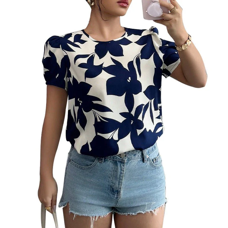 women's clothing 2025 summer new holiday style an and n shirts floral pullover shirts short-sleeved tops for women - Image 5