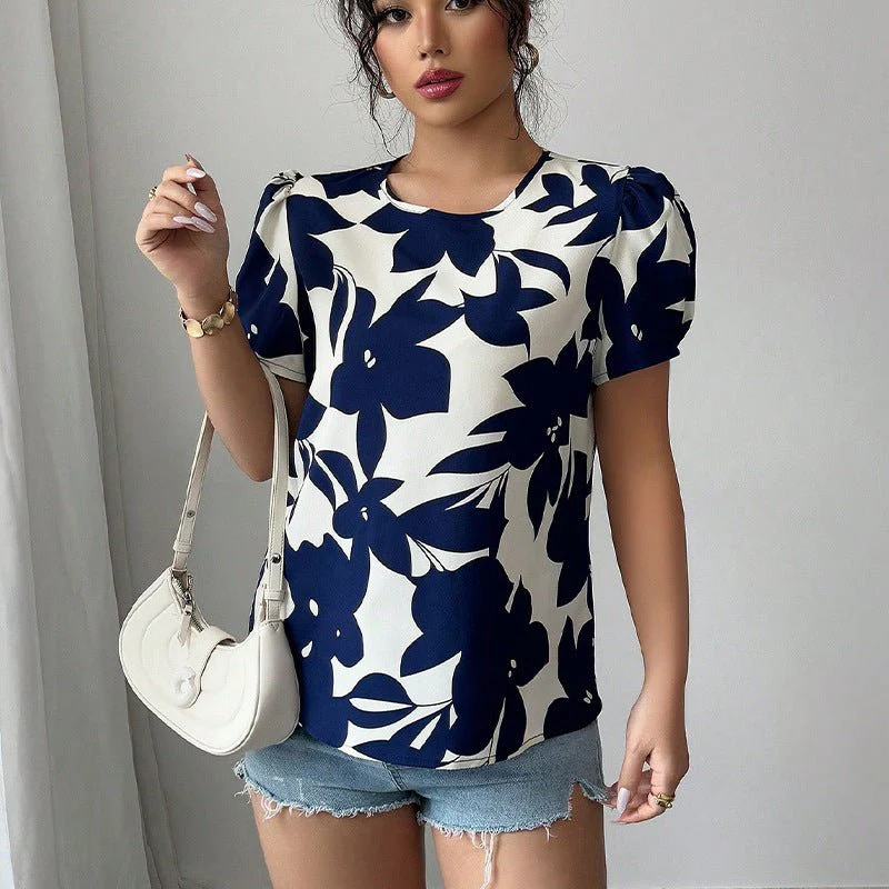 women's clothing 2025 summer new holiday style an and n shirts floral pullover shirts short-sleeved tops for women - Image 6