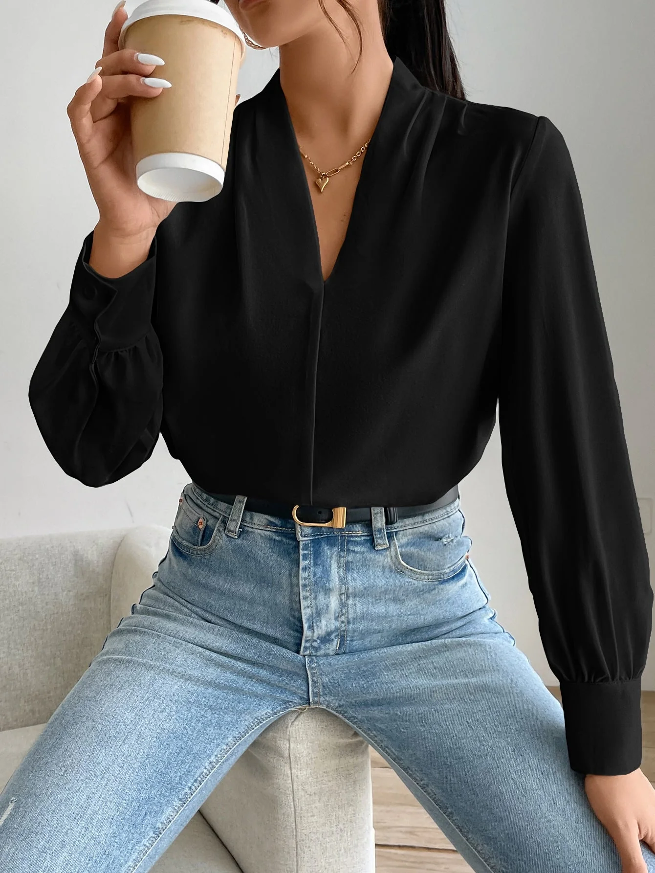 Women's Daily Casual Elegant Fashion Leopard Print V-Neck Long Sleeve Shirt, Music Festival Commute Office Old Money,Long Sleeve Tops - Image 10