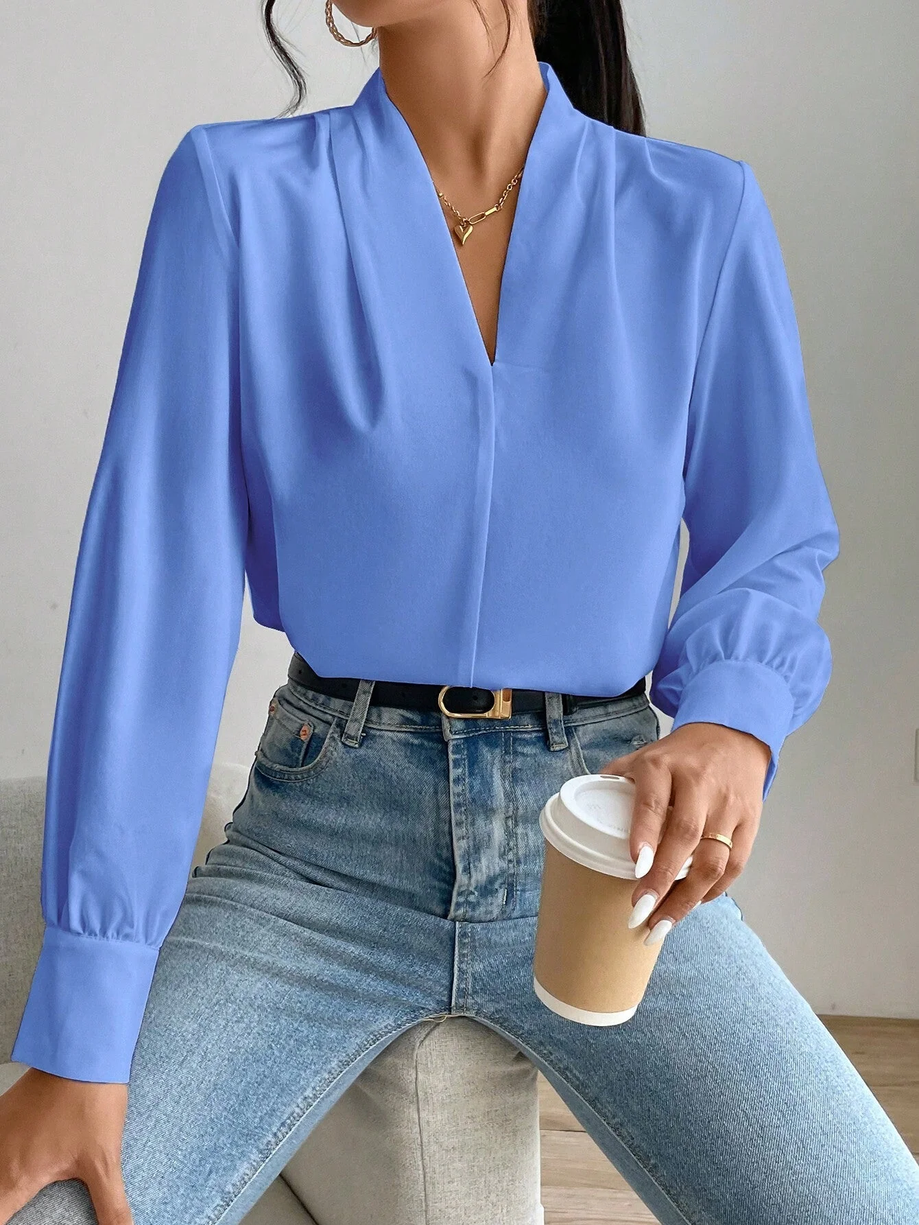 Women's Daily Casual Elegant Fashion Leopard Print V-Neck Long Sleeve Shirt, Music Festival Commute Office Old Money,Long Sleeve Tops - Image 3