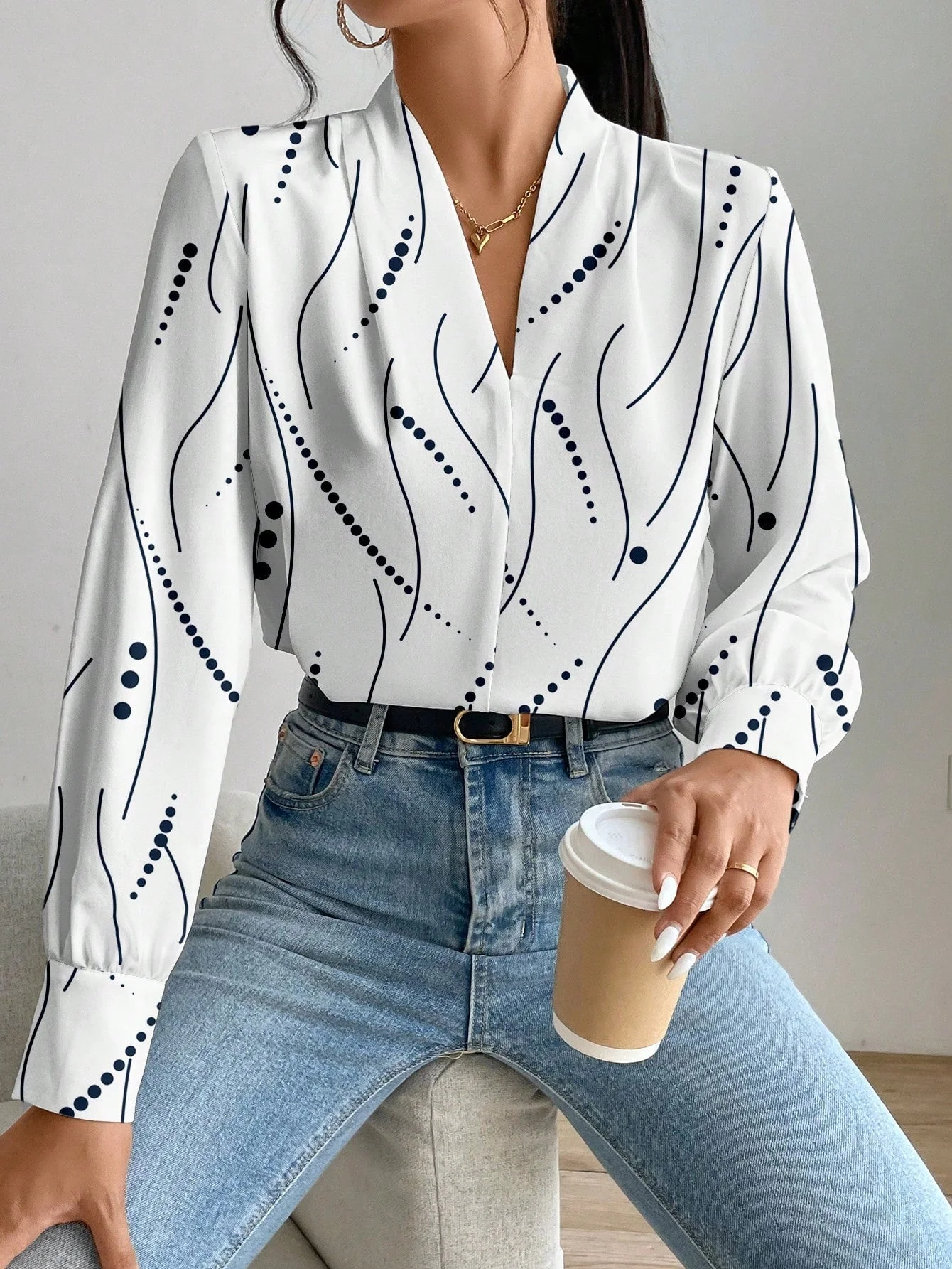 Women's Daily Casual Elegant Fashion Leopard Print V-Neck Long Sleeve Shirt, Music Festival Commute Office Old Money,Long Sleeve Tops - Image 4