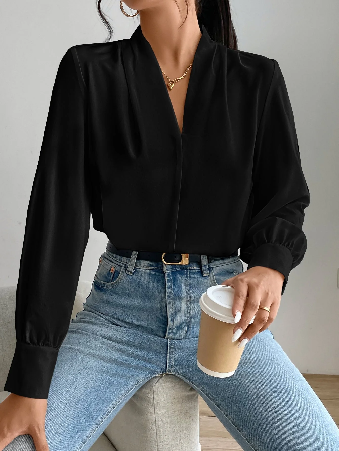 Women's Daily Casual Elegant Fashion Leopard Print V-Neck Long Sleeve Shirt, Music Festival Commute Office Old Money,Long Sleeve Tops - Image 5