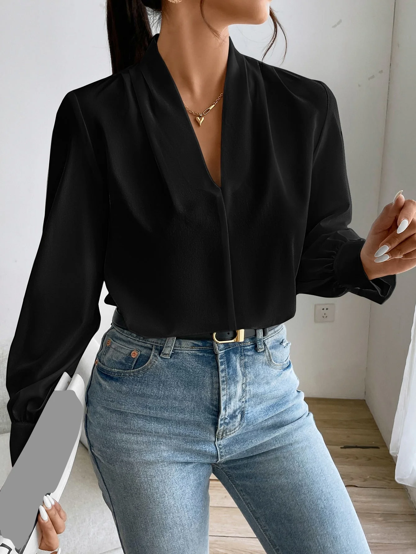 Women's Daily Casual Elegant Fashion Leopard Print V-Neck Long Sleeve Shirt, Music Festival Commute Office Old Money,Long Sleeve Tops - Image 9