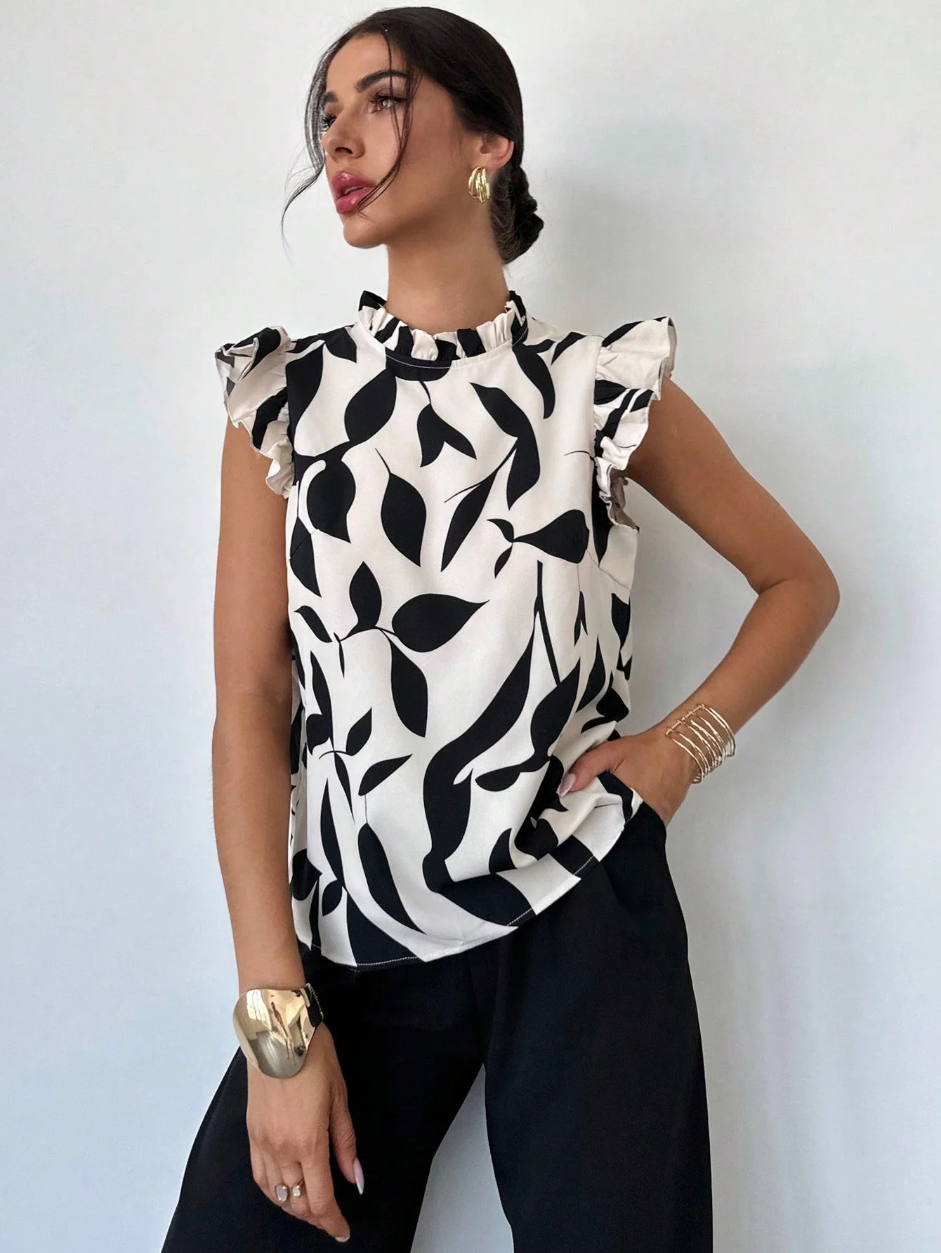 Women's Elegant Floral Print Cap Sleeve Blouse For Daily & Vacation Wear, Summer,Sleeveless Tops - Image 5