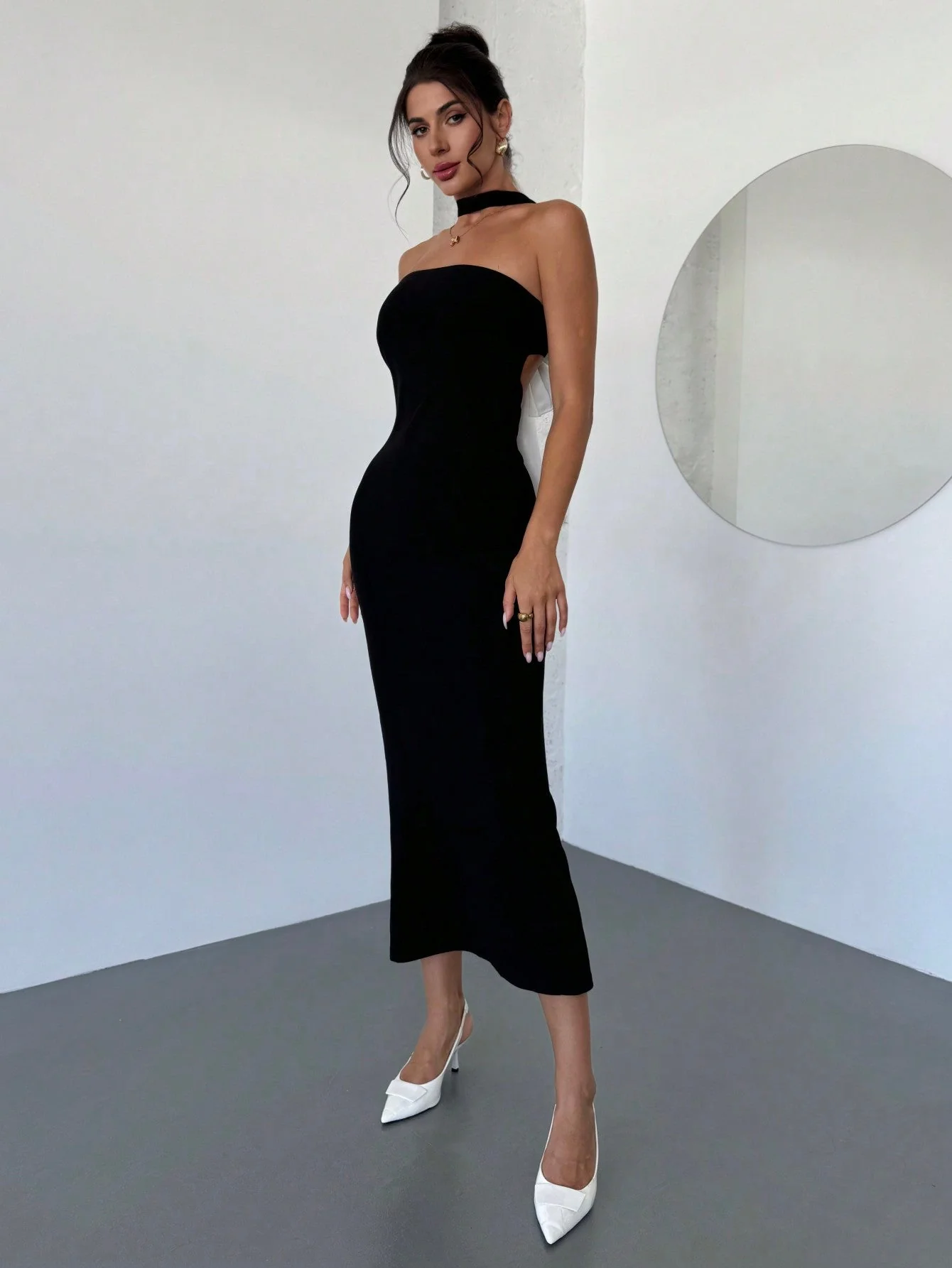 Women's Elegant Romantic Colorblock Backless Contrast Bow Tie Dress - Image 4