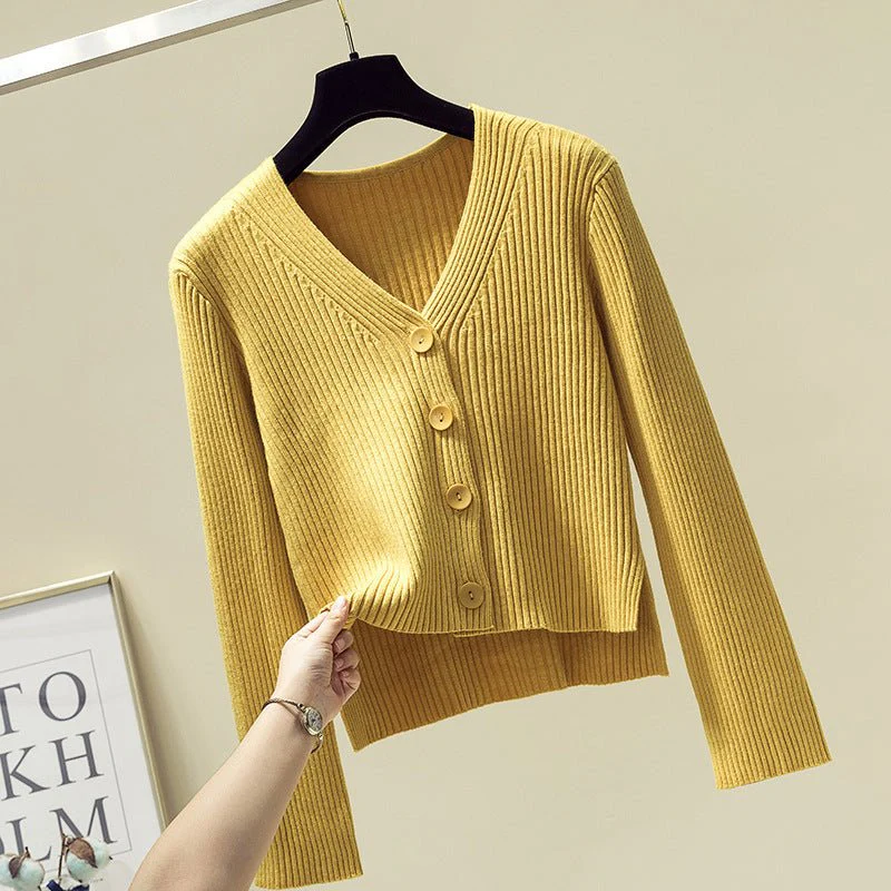Women's Elegant Slim Fit Cardigan Sweater – V-Neck Long Sleeve - Image 8