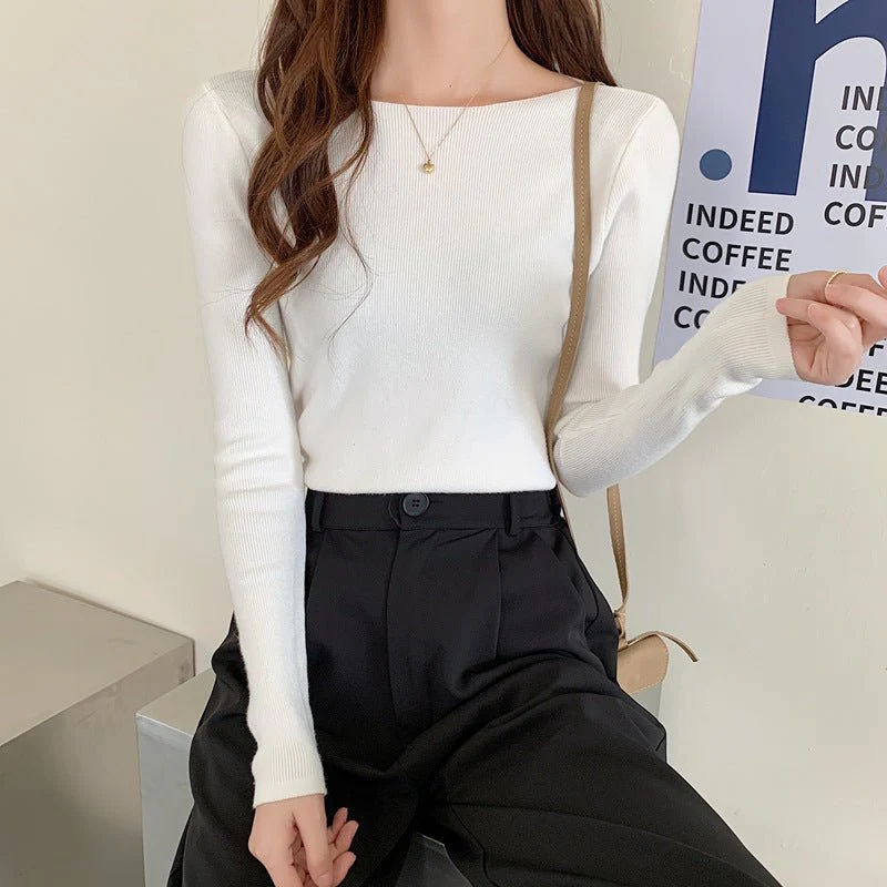 Women's Elegant Slim Fit Pullover Sweater – One-Word Collar, Long Sleeve FD - Image 6