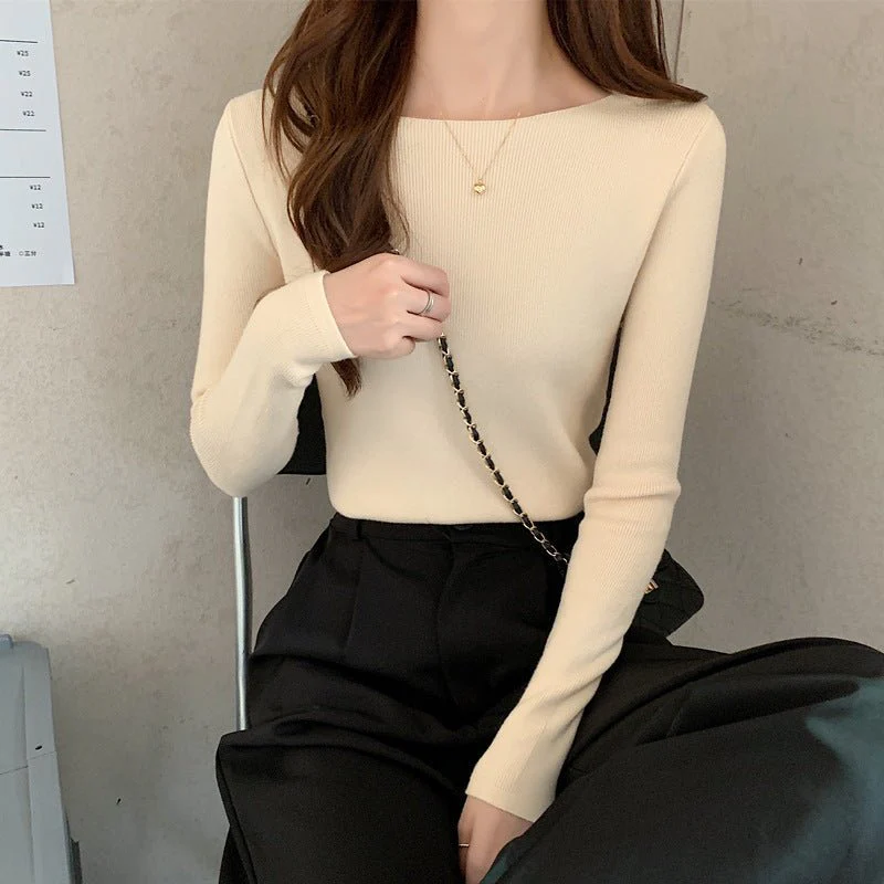 Women's Elegant Slim Fit Pullover Sweater – One-Word Collar, Long Sleeve FD - Image 8