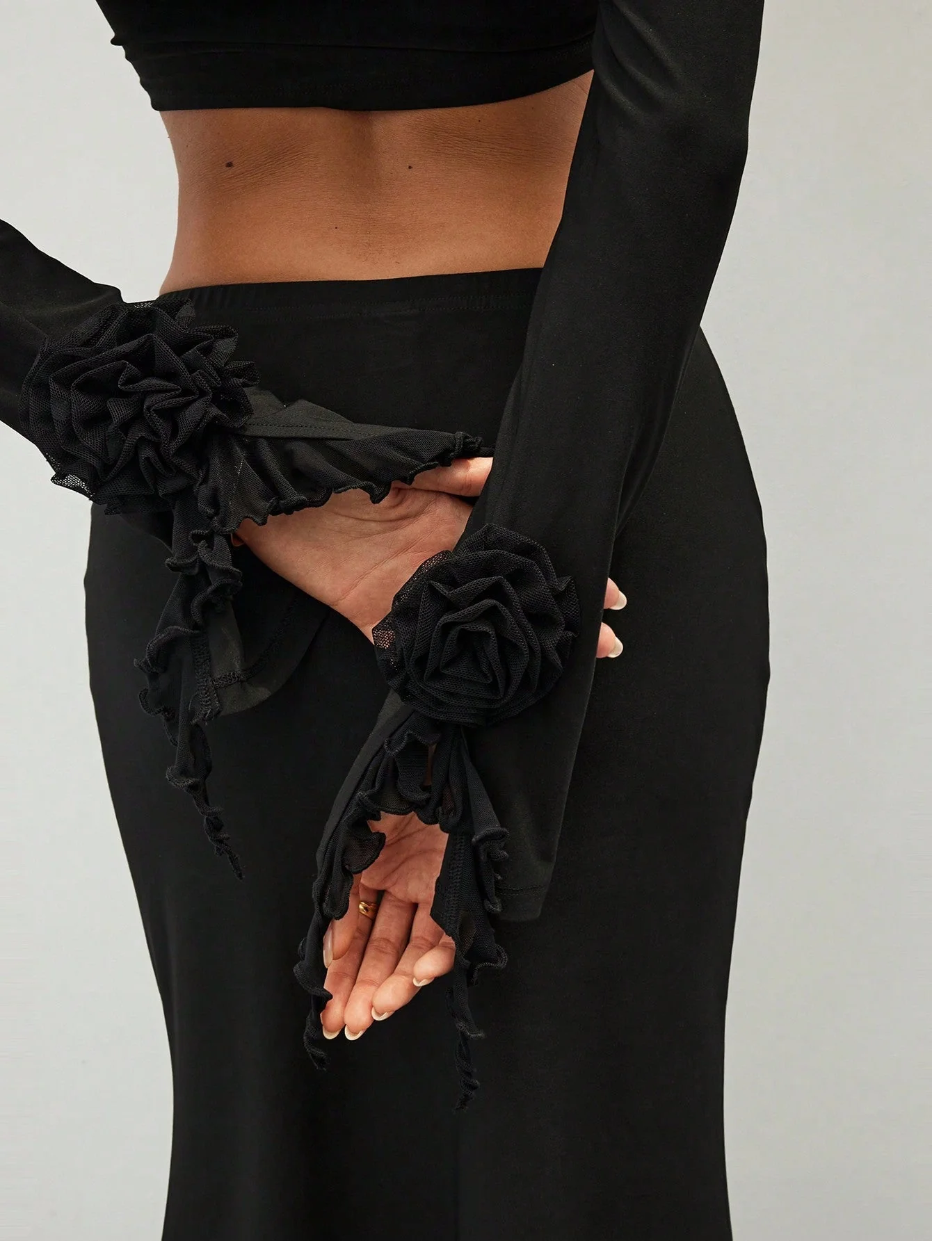 Women's Elegant Sxy Asymmetrical Top And Low Waist Bodycon Skirt  Sets With 3D Flowers - Image 5