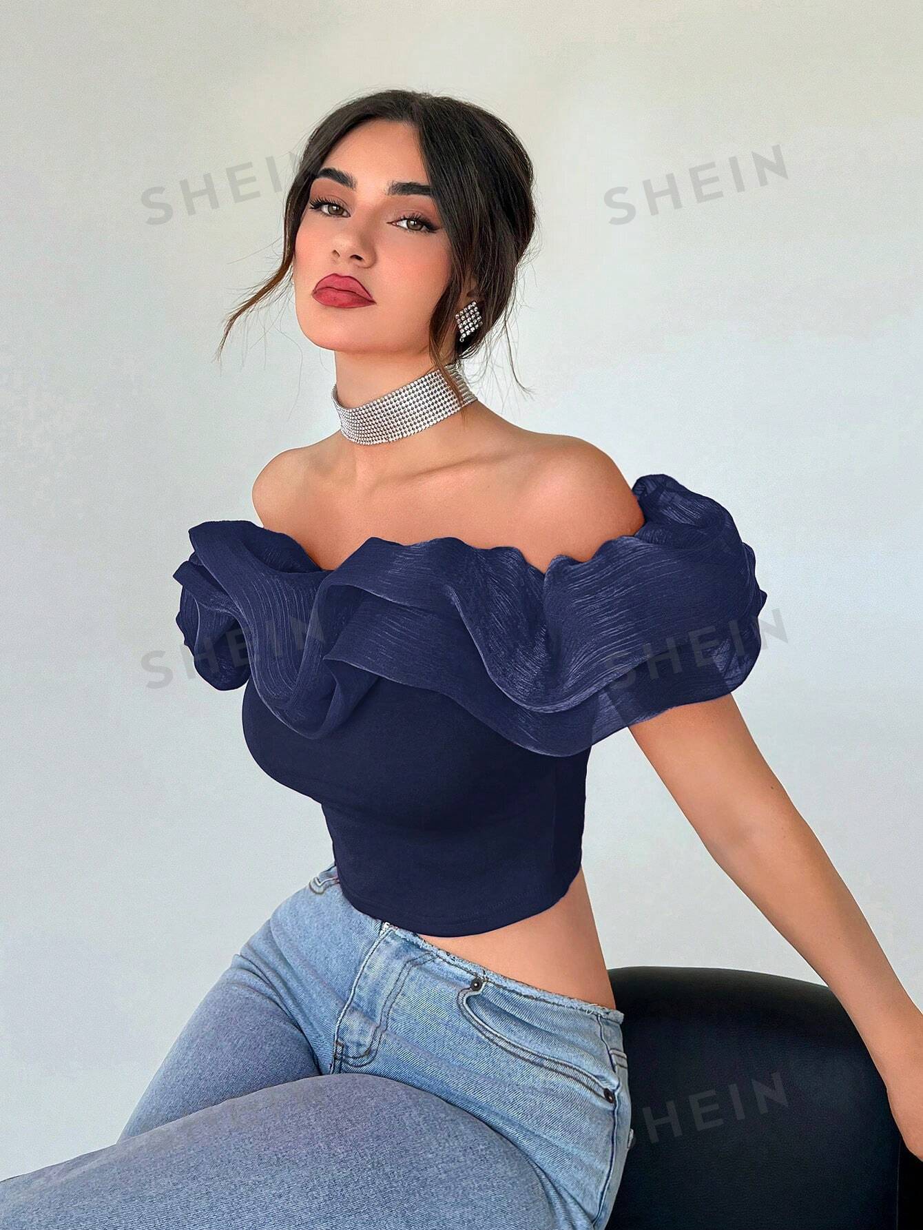 Women's Exaggerated Off Shoulder Cropped Top - Image 10